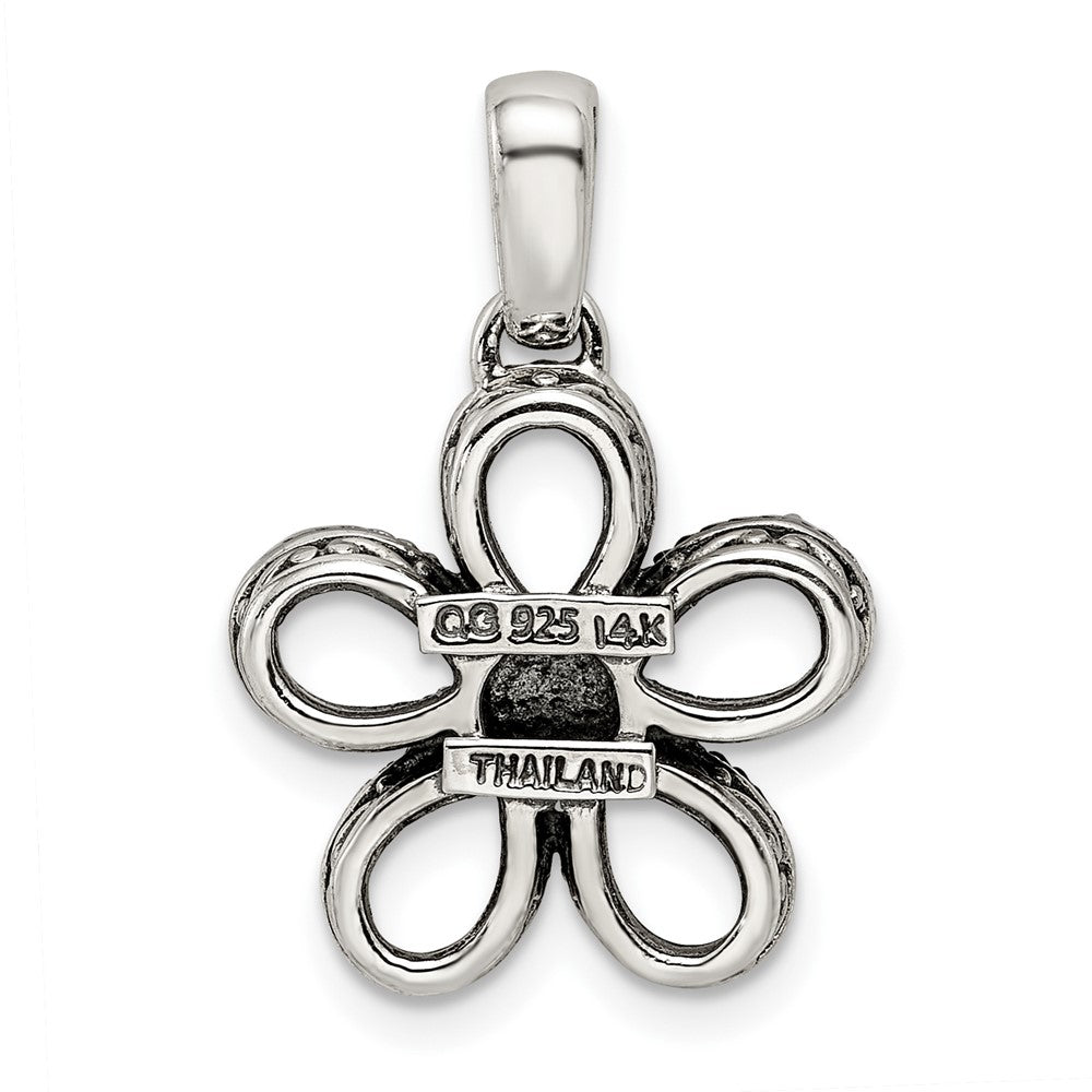 Sterling Silver Antiqued w/14k 5-stone w/Diamond Mother's Pendant QMPD20_5--6