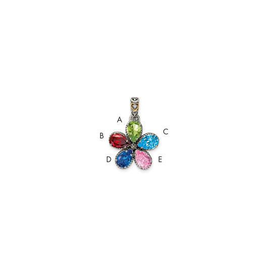 Sterling Silver Antiqued w/14k 5-stone w/Diamond Mothers Pendant Semi-Mount QMPD20_5--6