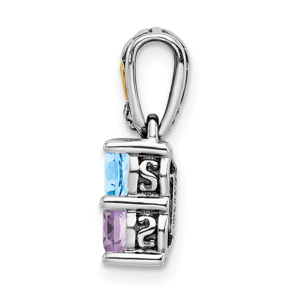 Sterling Silver Antiqued w/14k 2-stone w/Diamond Mother's Pendant QMPD23_2--6