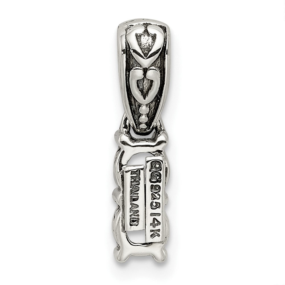 Sterling Silver Antiqued w/14k 2-stone w/Diamond Mother's Pendant QMPD23_2--6