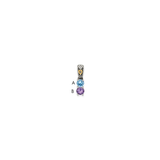 Sterling Silver Antiqued w/14k 2-stone w/Diamond Mother's Pendant QMPD23_2--6