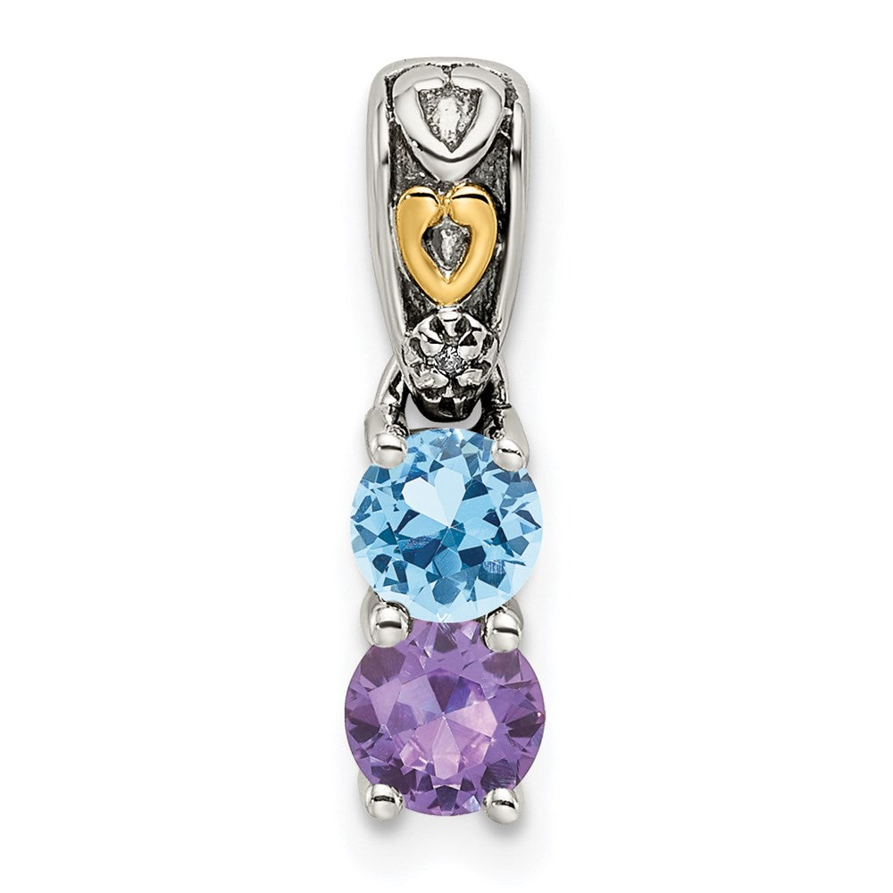Sterling Silver Antiqued w/14k 2-stone w/Diamond Mother's Pendant QMPD23_2--6