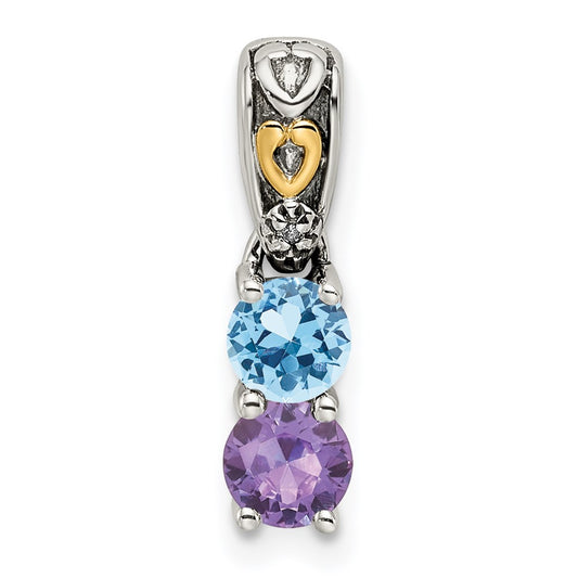 Sterling Silver Antiqued w/14k 2-stone w/Diamond Mothers Pendant Semi-Mount QMPD23_2--6