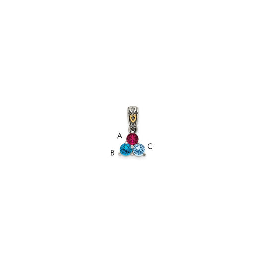Sterling Silver Antiqued w/14k 3-stone w/Diamond Mother's Pendant QMPD23_3--6