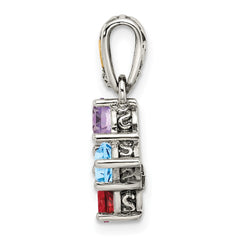 Sterling Silver Antiqued w/14k 4-stone w/Diamond Mother's Pendant QMPD23_4--6