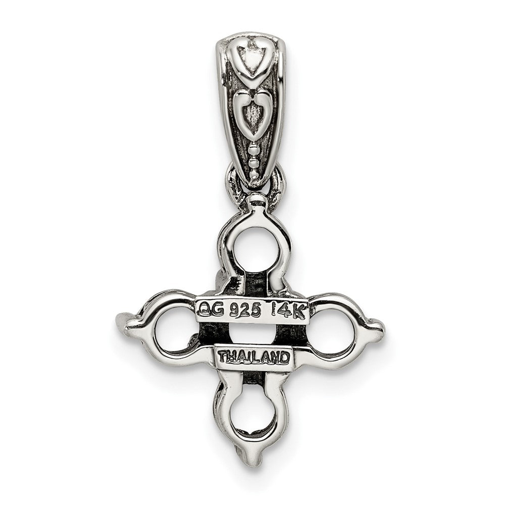 Sterling Silver Antiqued w/14k 5-stone w/Diamond Mother's Pendant QMPD23_5--6