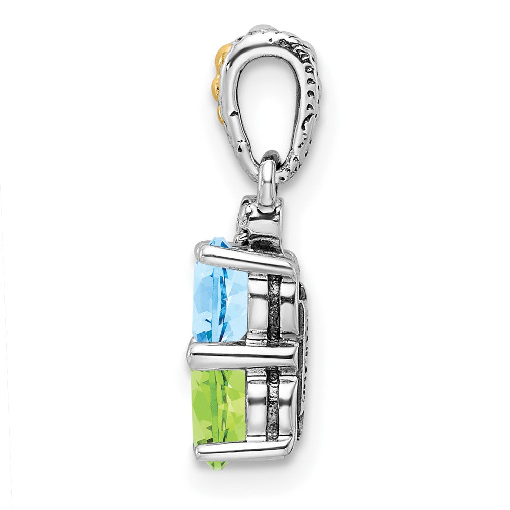 Sterling Silver Antiqued w/14k 2-stone w/Diamond Mother's Pendant QMPD24_2--6