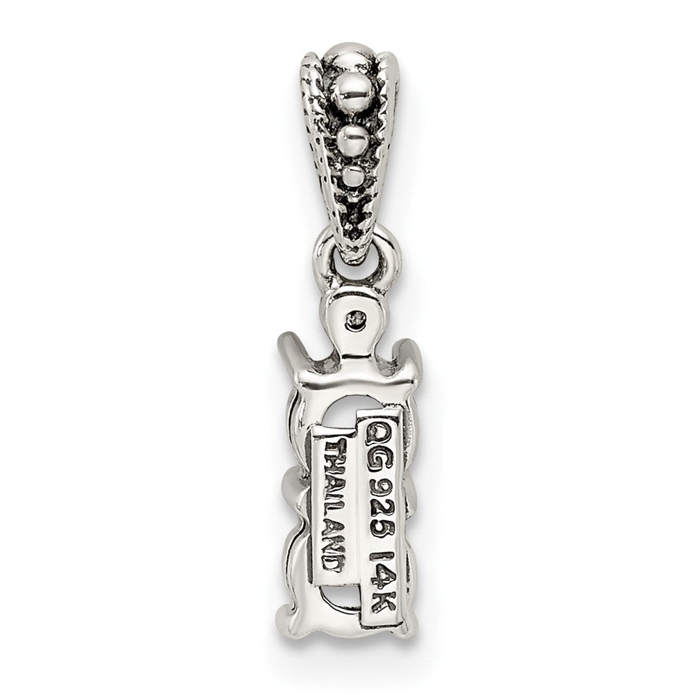 Sterling Silver Antiqued w/14k 2-stone w/Diamond Mother's Pendant QMPD24_2--6