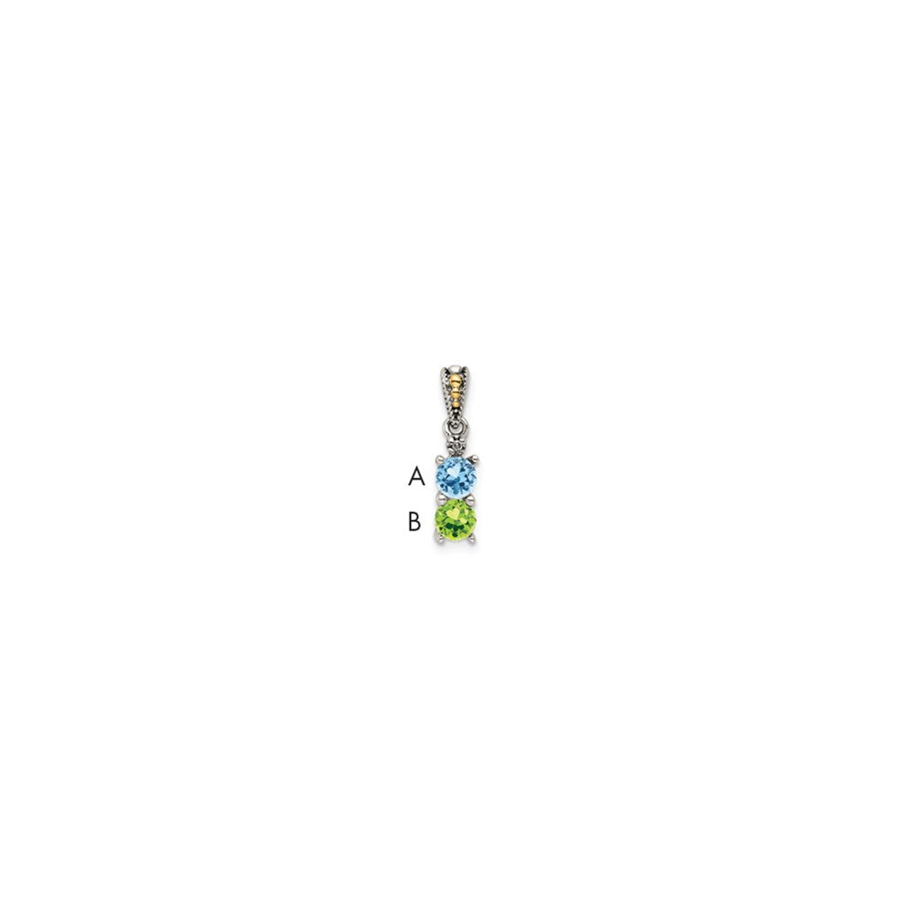 Sterling Silver Antiqued w/14k 2-stone w/Diamond Mother's Pendant QMPD24_2--6