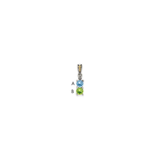 Sterling Silver Antiqued w/14k 2-stone w/Diamond Mother's Pendant QMPD24_2--6
