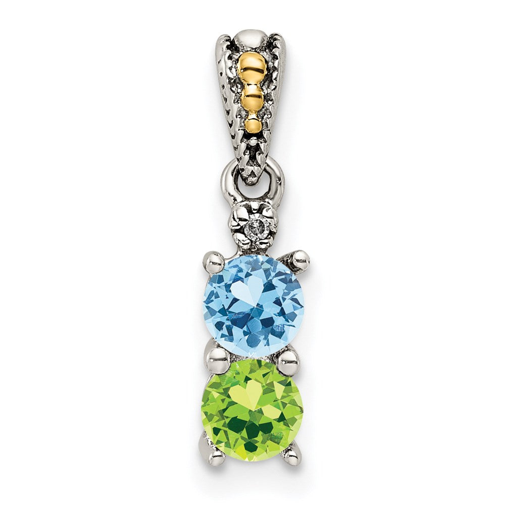 Sterling Silver Antiqued w/14k 2-stone w/Diamond Mother's Pendant QMPD24_2--6