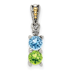 Sterling Silver Antiqued w/14k 2-stone w/Diamond Mother's Pendant QMPD24_2--6