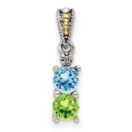 Sterling Silver Antiqued w/14k 2-stone w/Diamond Mothers Pendant Semi-Mount QMPD24_2--6