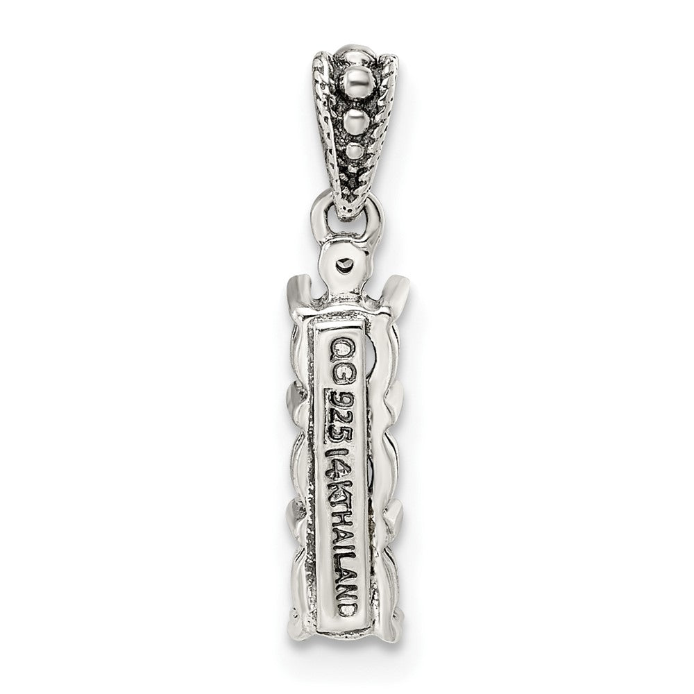 Sterling Silver Antiqued w/14k 3-stone w/Diamond Mother's Pendant QMPD24_3--6