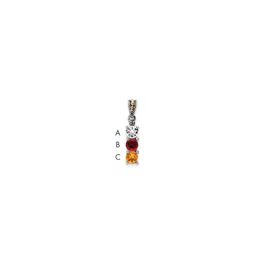 Sterling Silver Antiqued w/14k 3-stone w/Diamond Mother's Pendant QMPD24_3--6