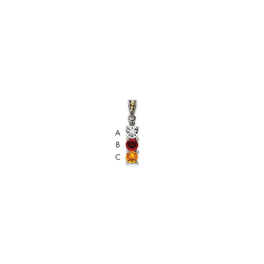 Sterling Silver Antiqued w/14k 3-stone w/Diamond Mother's Pendant QMPD24_3--6
