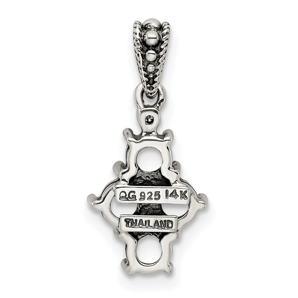 Sterling Silver Antiqued w/14k 4-stone w/Diamond Mother's Pendant QMPD24_4--6