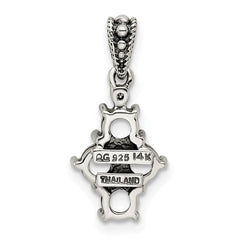 Sterling Silver Antiqued w/14k 4-stone w/Diamond Mother's Pendant QMPD24_4--6