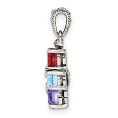 Sterling Silver Antiqued w/14k 5-stone w/Diamond Mother's Pendant QMPD24_5--6