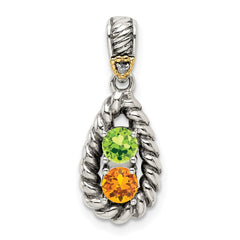 Sterling Silver Antiqued w/14k 2-stone w/Diamond Mother's Pendant QMPD25_2--6