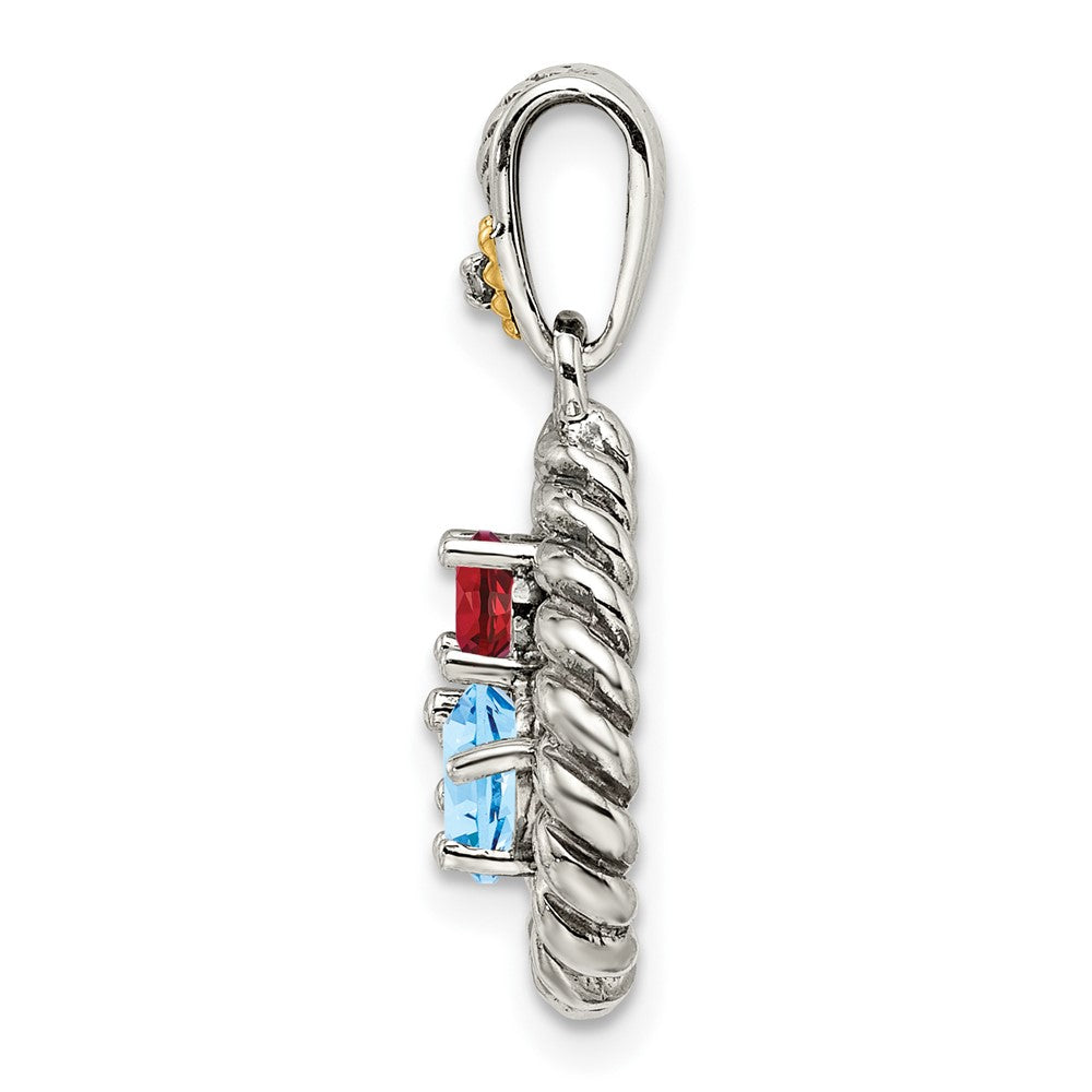 Sterling Silver Antiqued w/14k 3-stone w/Diamond Mothers Pendant Semi-Mount QMPD25_3--6