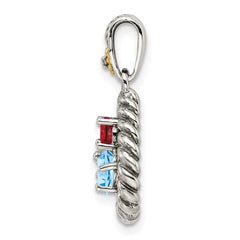 Sterling Silver Antiqued w/14k 3-stone w/Diamond Mothers Pendant Semi-Mount QMPD25_3--6