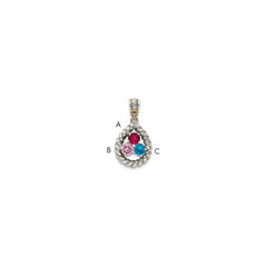 Sterling Silver Antiqued w/14k 3-stone w/Diamond Mothers Pendant Semi-Mount QMPD25_3--6