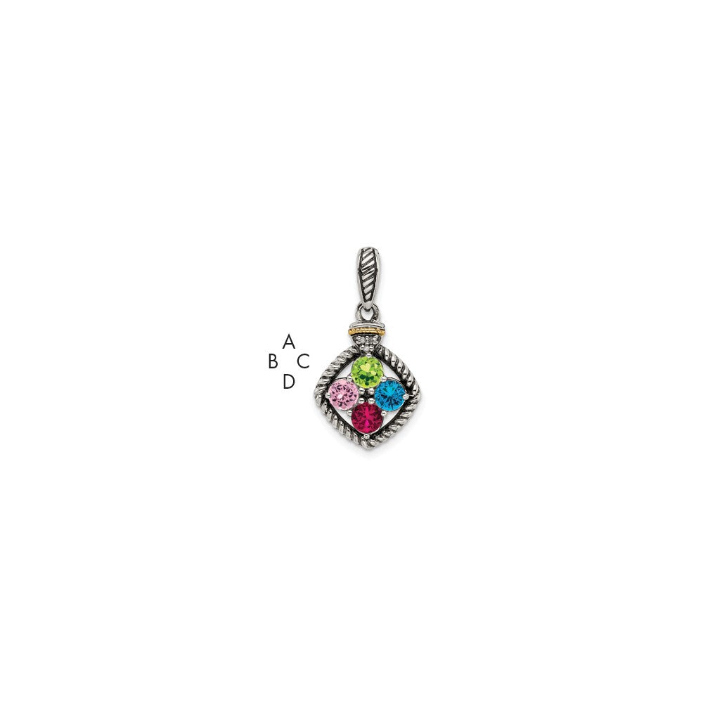 Sterling Silver Antiqued w/14k 4-stone w/Diamond Mothers Pendant Semi-Mount QMPD26_4--6
