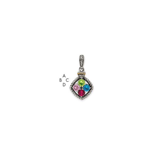 Sterling Silver Antiqued w/14k 4-stone w/Diamond Mother's Pendant QMPD26_4--6