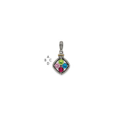 Sterling Silver Antiqued w/14k 4-stone w/Diamond Mother's Pendant QMPD26_4--6