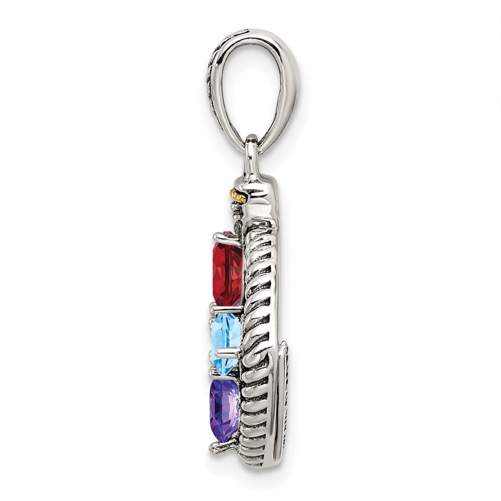 Sterling Silver Antiqued w/14k 5-stone w/Diamond Mothers Pendant Semi-Mount QMPD26_5--6