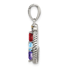 Sterling Silver Antiqued w/14k 5-stone w/Diamond Mothers Pendant Semi-Mount QMPD26_5--6
