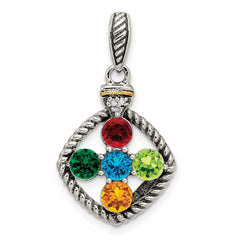 Sterling Silver Antiqued w/14k 5-stone w/Diamond Mothers Pendant Semi-Mount QMPD26_5--6