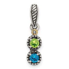 Sterling Silver Antiqued w/14k 2-stone w/Diamond Mothers Pendant Semi-Mount QMPD27_2--6