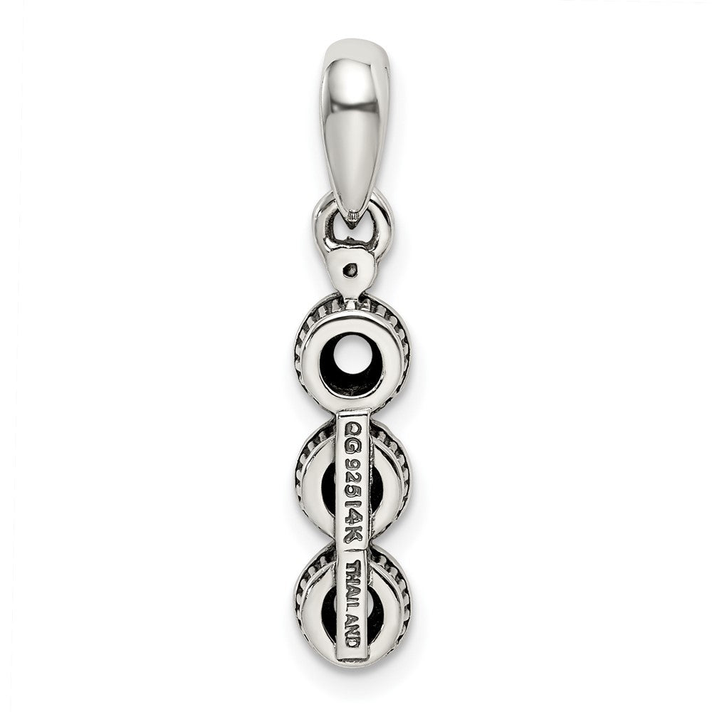 Sterling Silver Antiqued w/14k 3-stone w/Diamond Mother's Pendant QMPD27_3--6