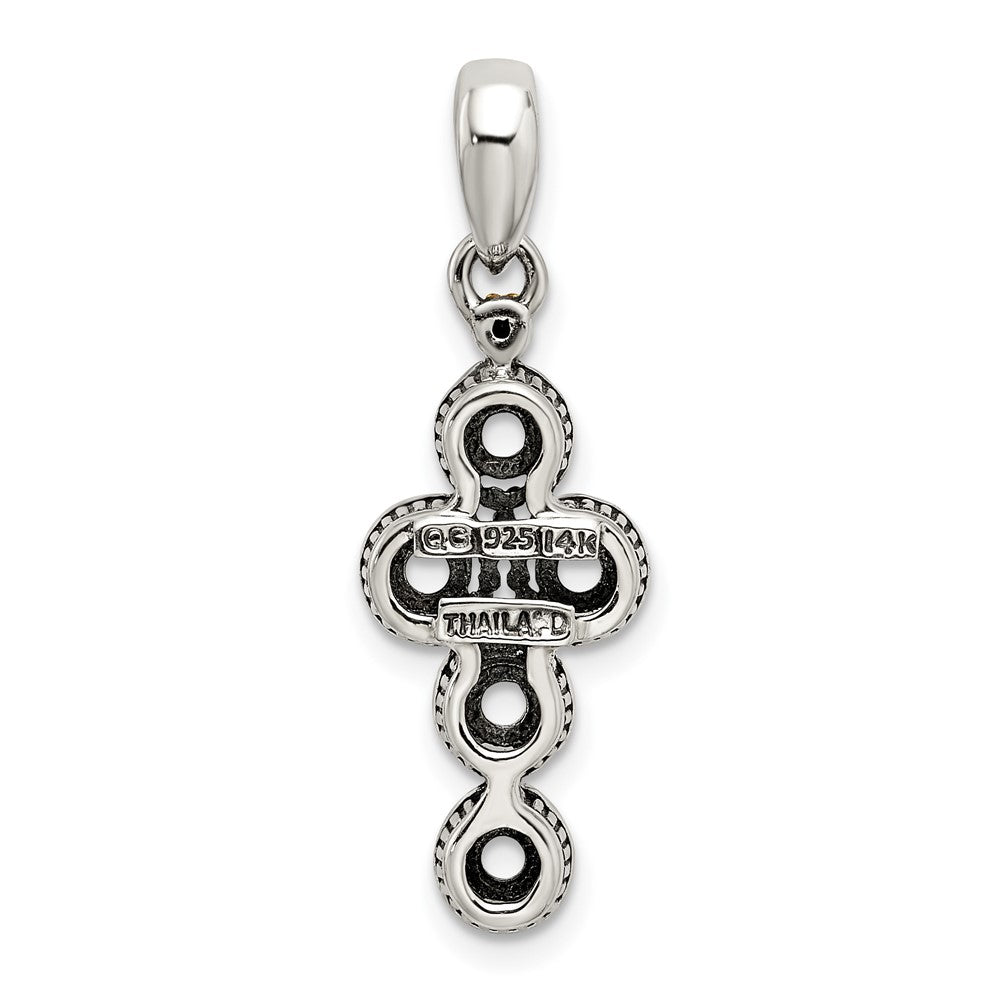 Sterling Silver Antiqued w/14k 5-stone w/Diamond Mother's Pendant QMPD27_5--6