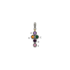 Sterling Silver Antiqued w/14k 5-stone w/Diamond Mother's Pendant QMPD27_5--6