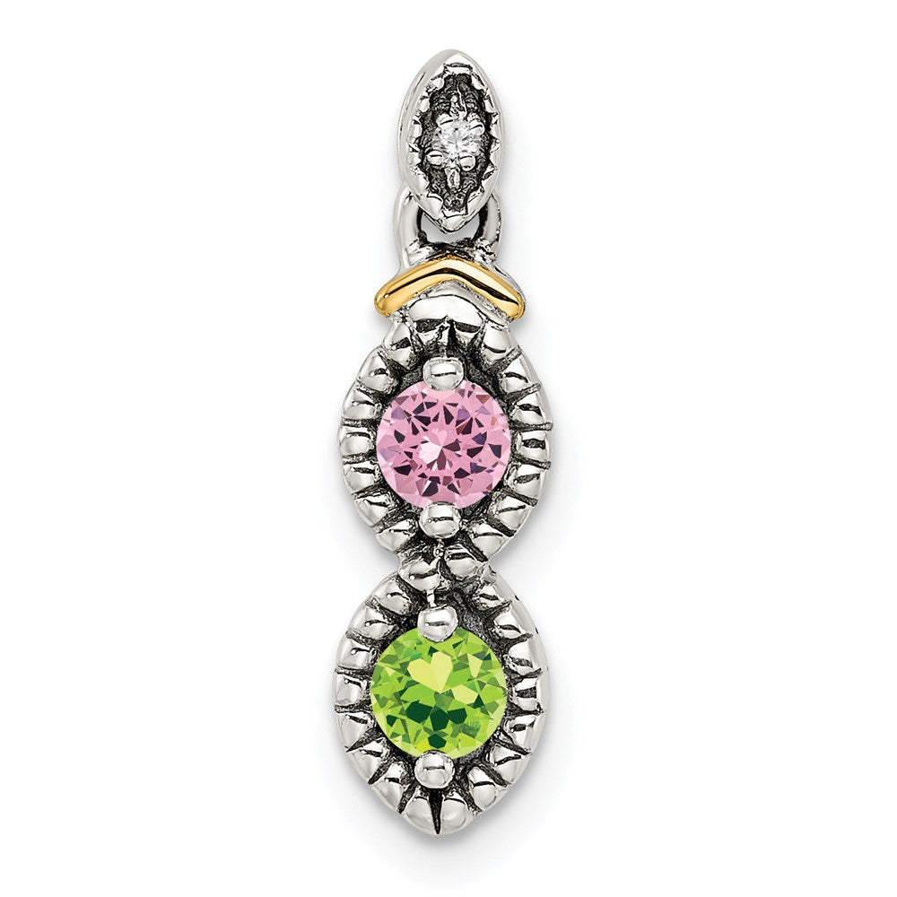 Sterling Silver Antiqued w/14k 2-stone w/Diamond Mothers Pendant Semi-Mount QMPD28_2--6