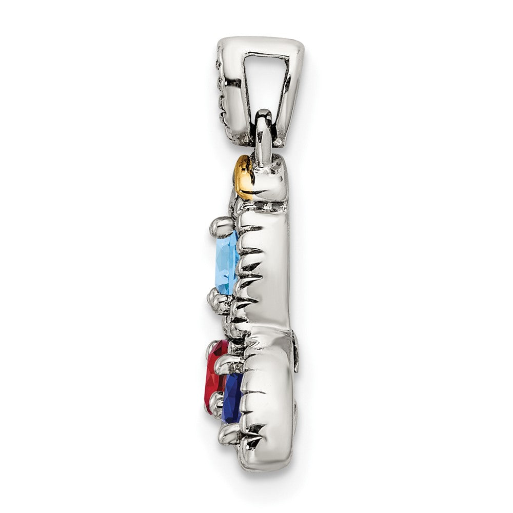 Sterling Silver Antiqued w/14k 3-stone w/Diamond Mothers Pendant Semi-Mount QMPD28_3--6