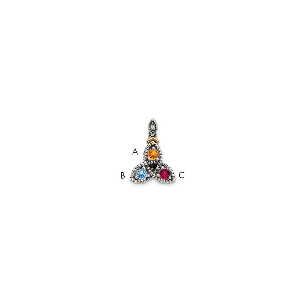 Sterling Silver Antiqued w/14k 3-stone w/Diamond Mother's Pendant QMPD28_3--6