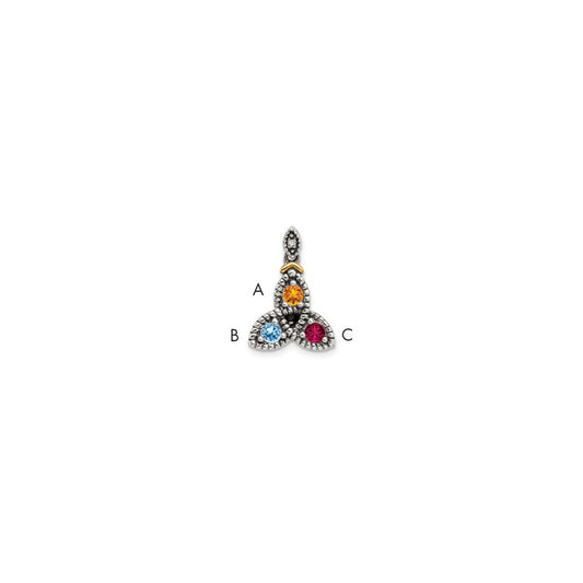 Sterling Silver Antiqued w/14k 3-stone w/Diamond Mother's Pendant QMPD28_3--6
