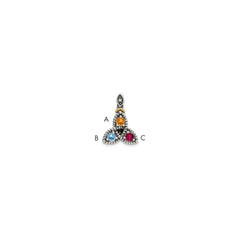 Sterling Silver Antiqued w/14k 3-stone w/Diamond Mother's Pendant QMPD28_3--6