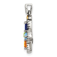 Sterling Silver Antiqued w/14k 4-stone w/Diamond Mothers Pendant Semi-Mount QMPD28_4--6