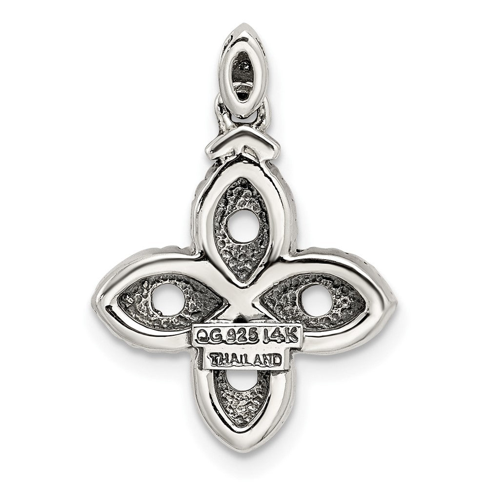 Sterling Silver Antiqued w/14k 4-stone w/Diamond Mother's Pendant QMPD28_4--6