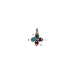 Sterling Silver Antiqued w/14k 4-stone w/Diamond Mother's Pendant QMPD28_4--6