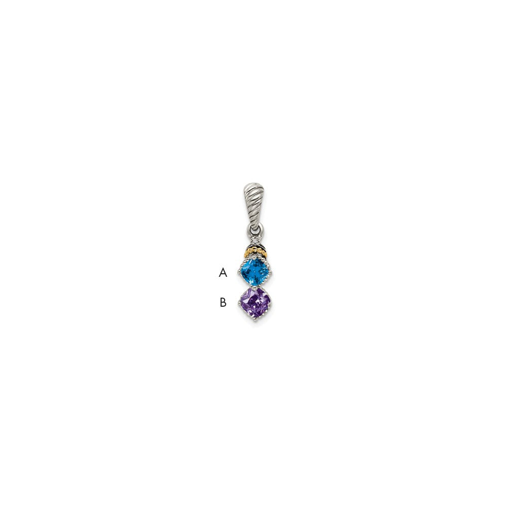 Sterling Silver Antiqued w/14k 2-stone w/Diamond Mother's Pendant QMPD29_2--6
