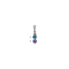 Sterling Silver Antiqued w/14k 2-stone w/Diamond Mother's Pendant QMPD29_2--6