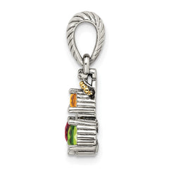 Sterling Silver Antiqued w/14k 3-stone w/Diamond Mothers Pendant Semi-Mount QMPD29_3--6