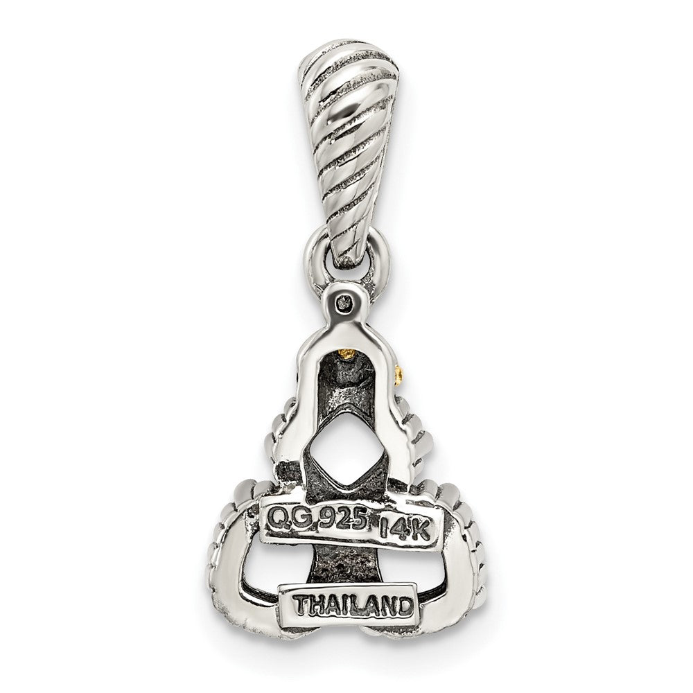 Sterling Silver Antiqued w/14k 3-stone w/Diamond Mother's Pendant QMPD29_3--6