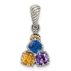 Sterling Silver Antiqued w/14k 3-stone w/Diamond Mother's Pendant QMPD29_3--6